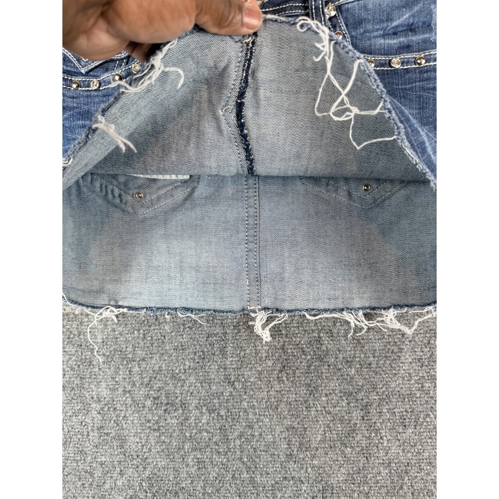 LA Idol USA Denim Mini Skirt Dark Wash Rhinestone Contrast Stitch Size M - Picture 7 of 10